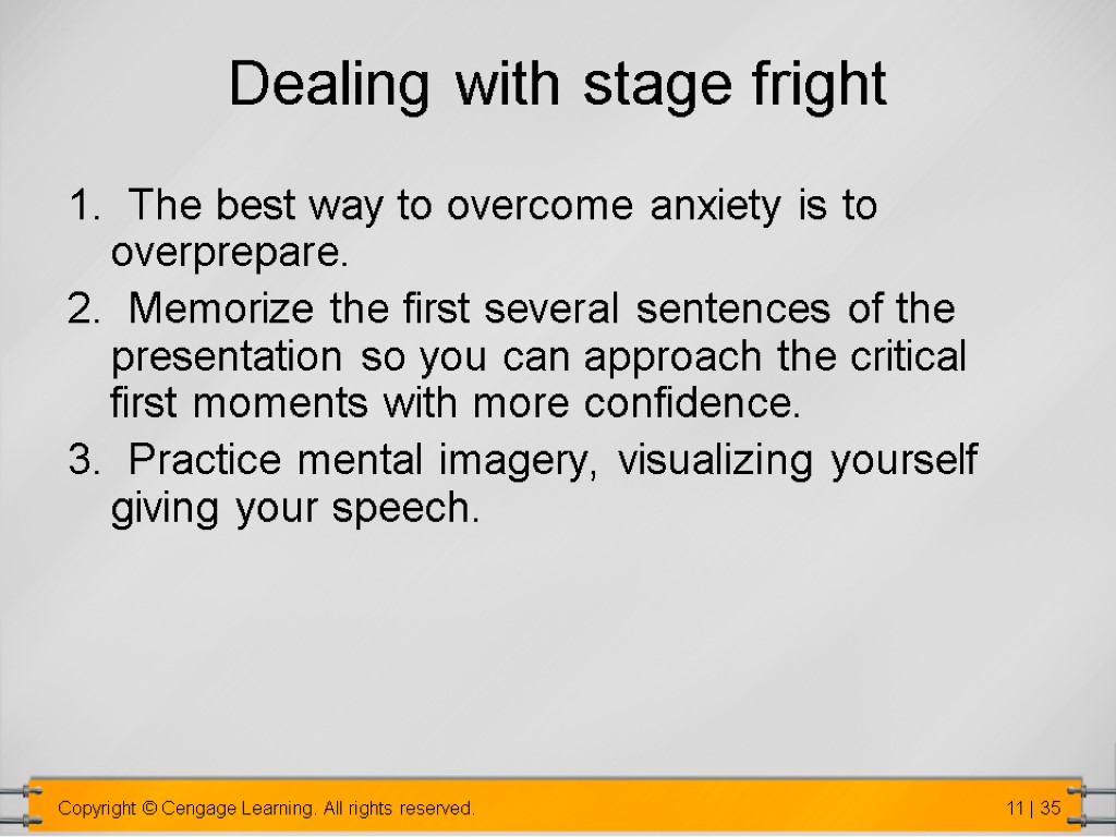 Dealing with stage fright 1. The best way to overcome anxiety is to overprepare.